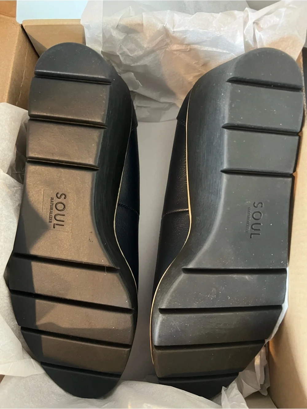 SOUL Naturalizer Navy and Tan Wedge Pumps